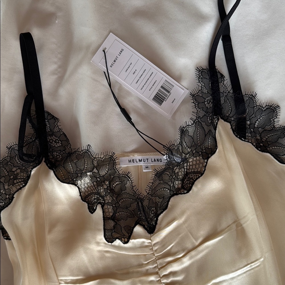 Helmut Lang Cream Lace-Trimmed Slip Top